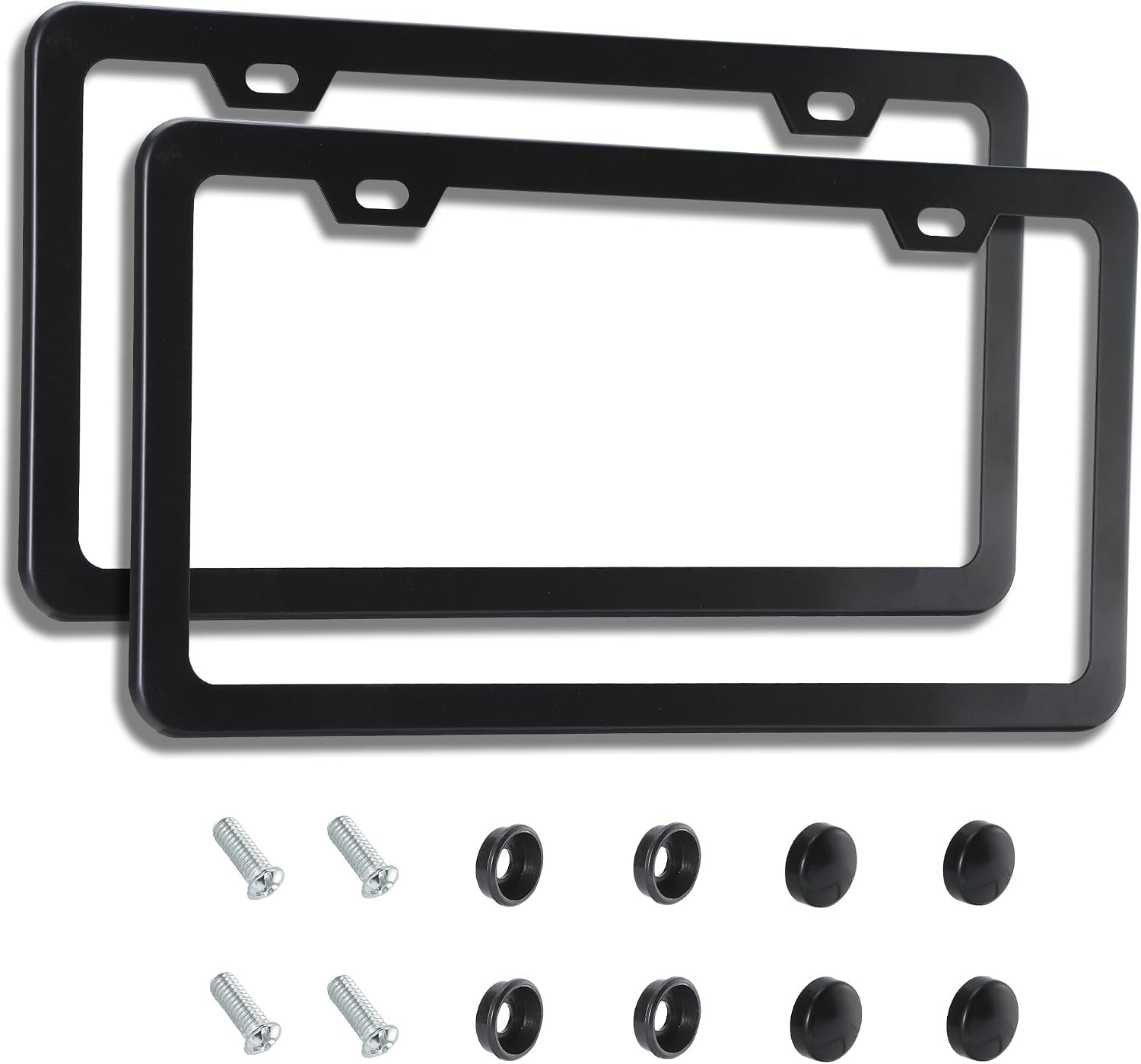 2Pcs Matte Black License Plate Frames, Rustproof Aluminum Car Holder