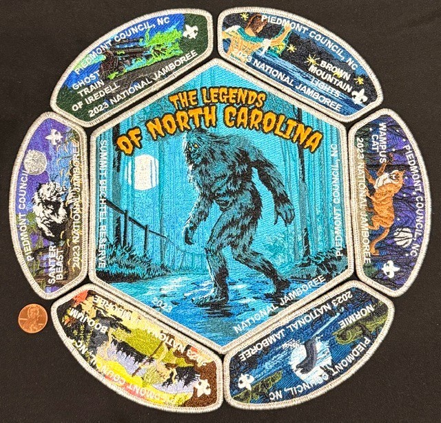BOY SCOUT PIEDMONT OA 560 2023 JAMBOREE 7-PATCH JSP BIGFOOT CONTINGENT 115 MADE