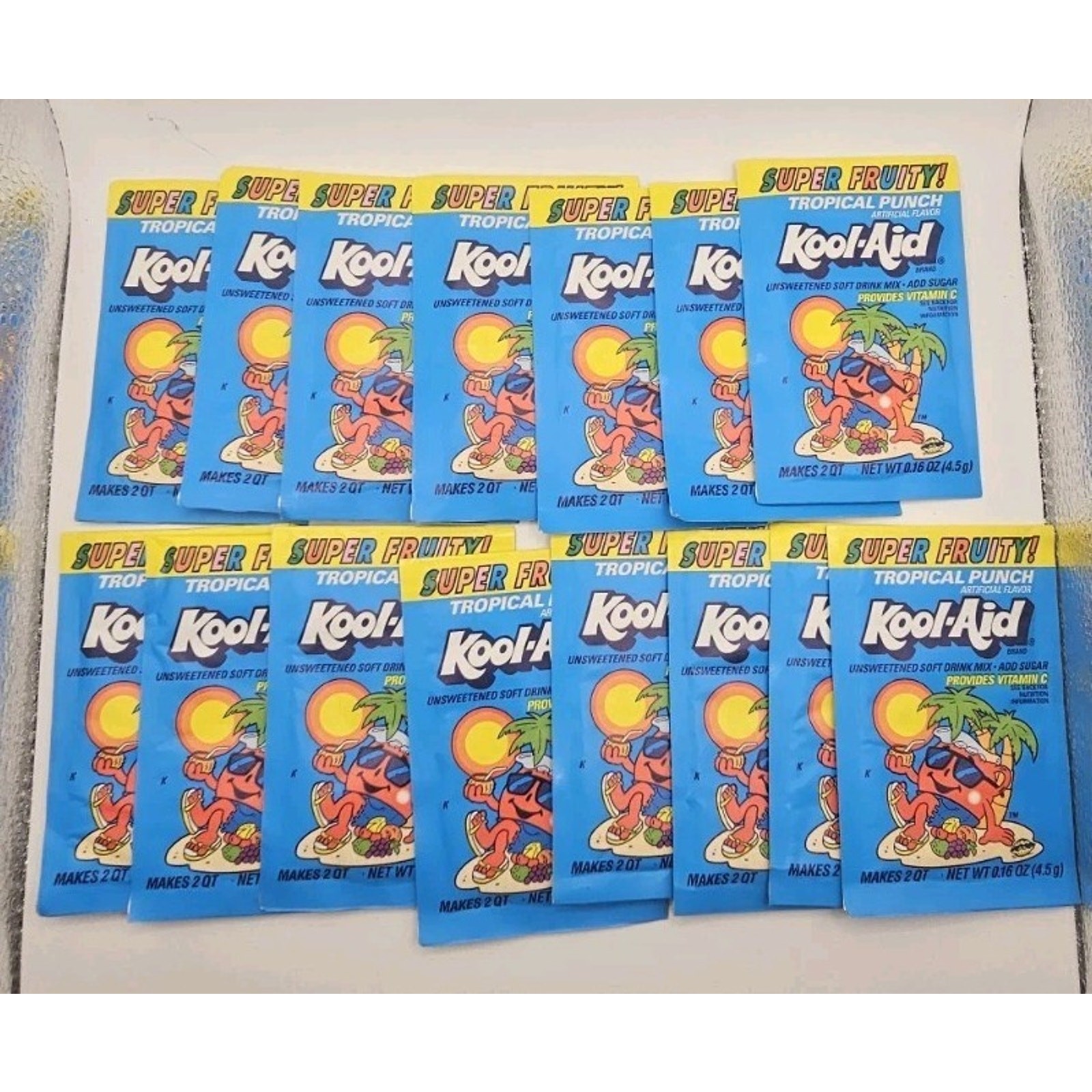 15 Sealed Packets Vintage 90s Kool-Aid Super Fruity Tropical Punch NOS