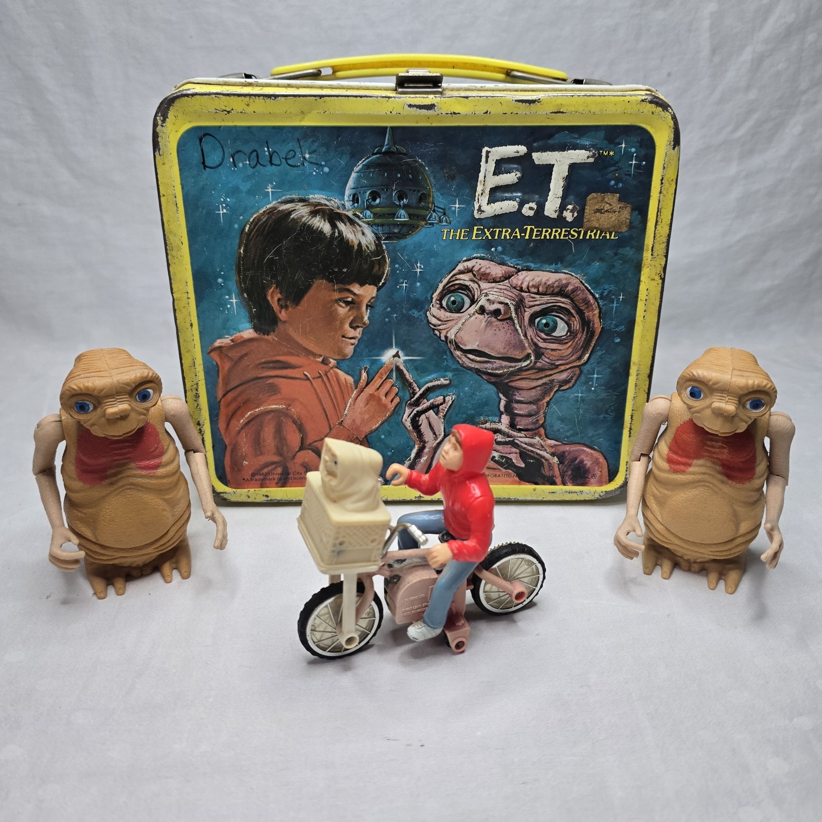 Vintage 1982 E.T. Lunch Box Lot 2 Figures Elliott Bicycle Bike Extra Terrestrial