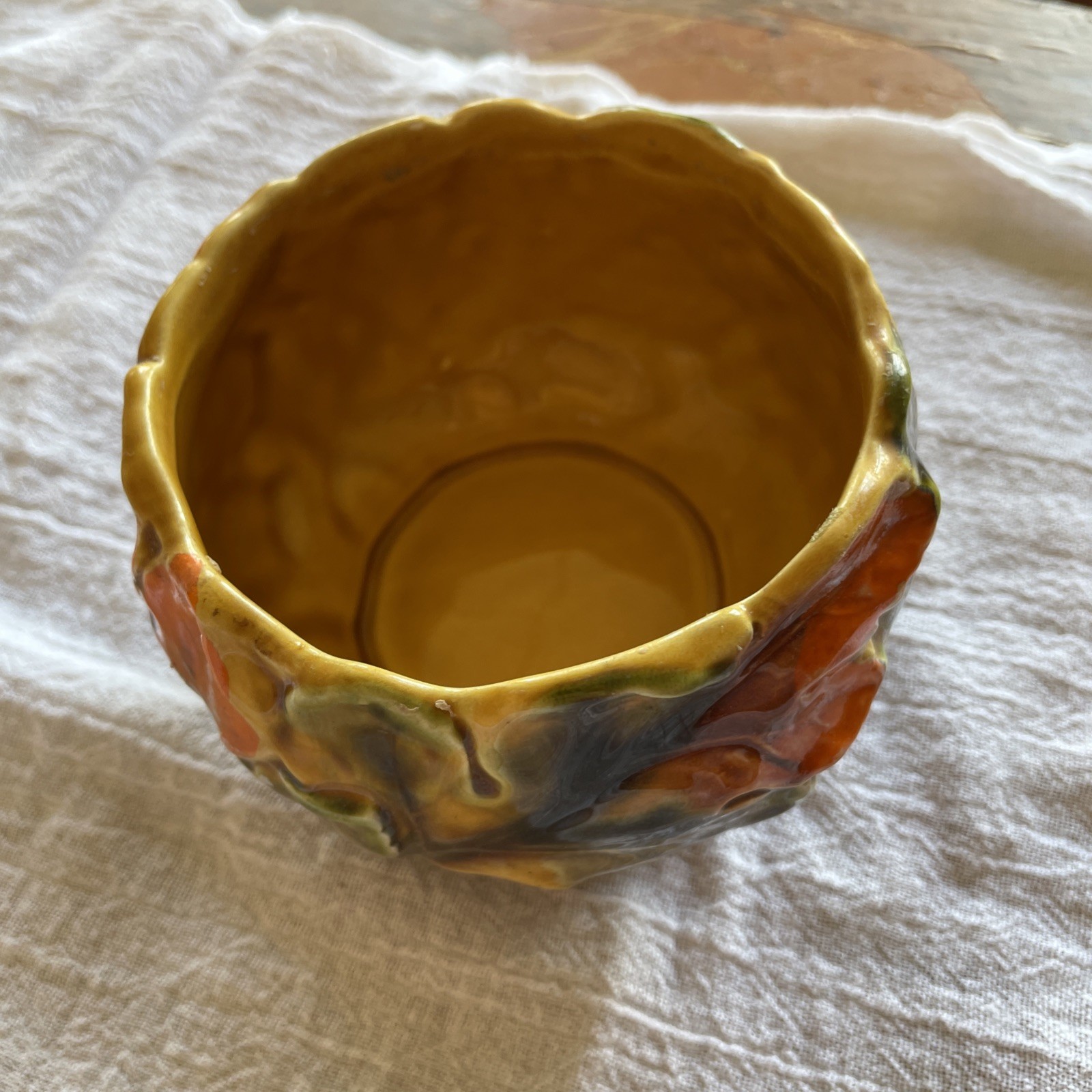 Planter Vintage Relpo fall leaves  #6272 rare pattern. Vibrant retro orange