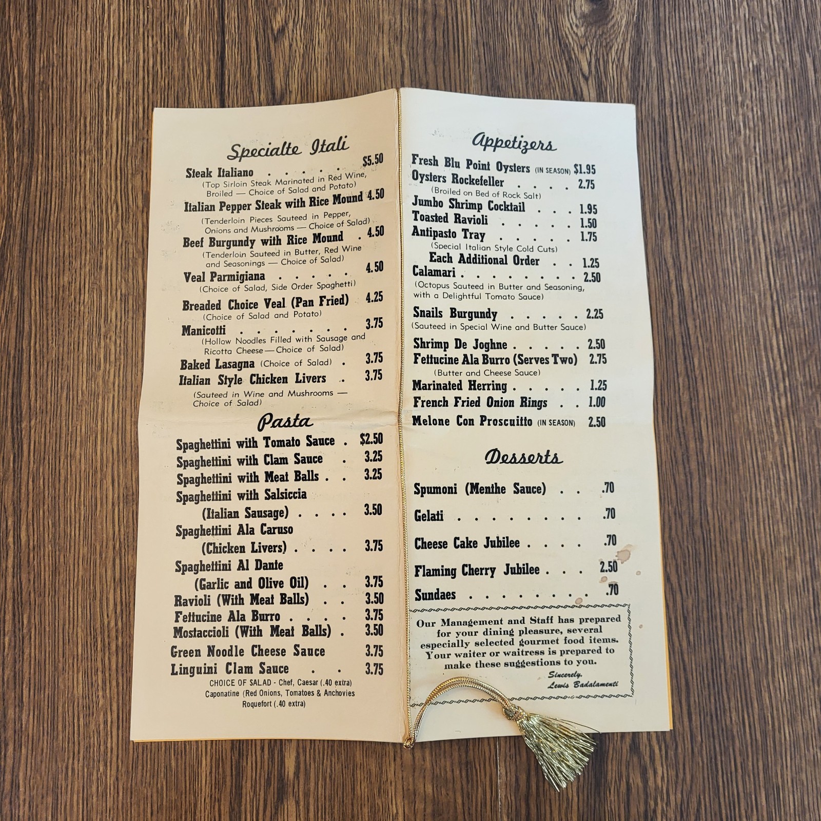 VTG 50s 60s Paper Restaurant Menu Rustys Edwardsville Illinois Lewis Badalamenti