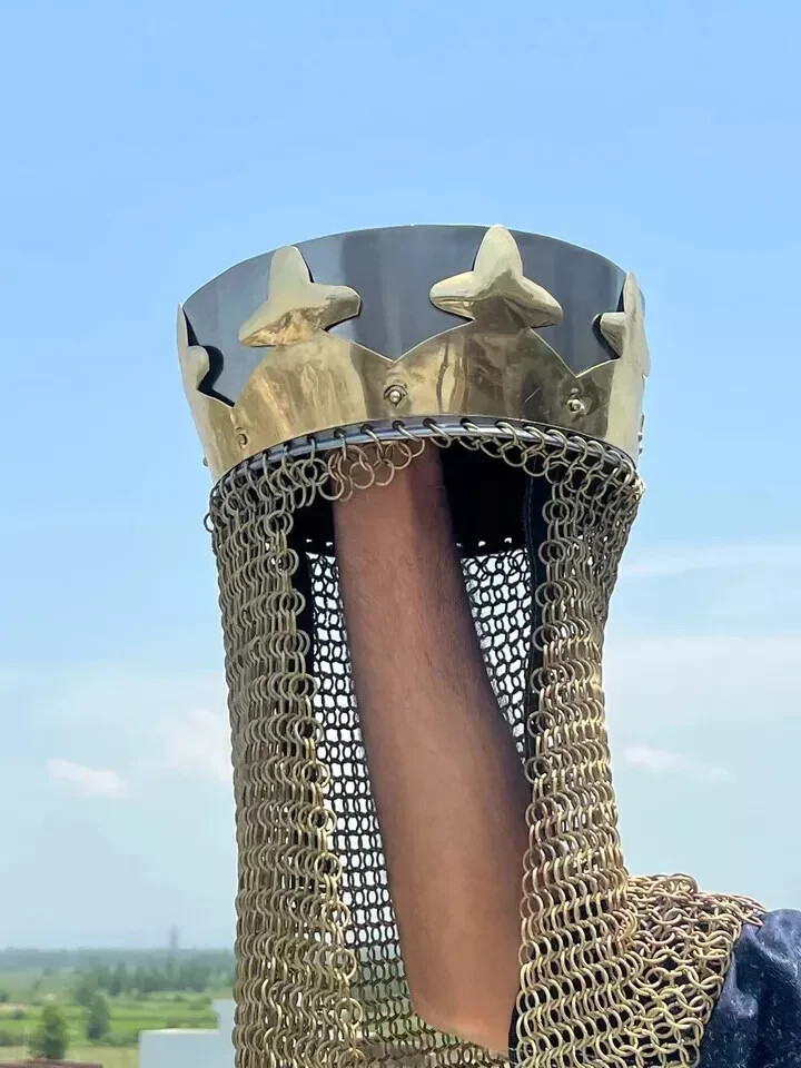 Monty Python King Arthur Helmet Medieval Knight Armor with Chainmail and Crown