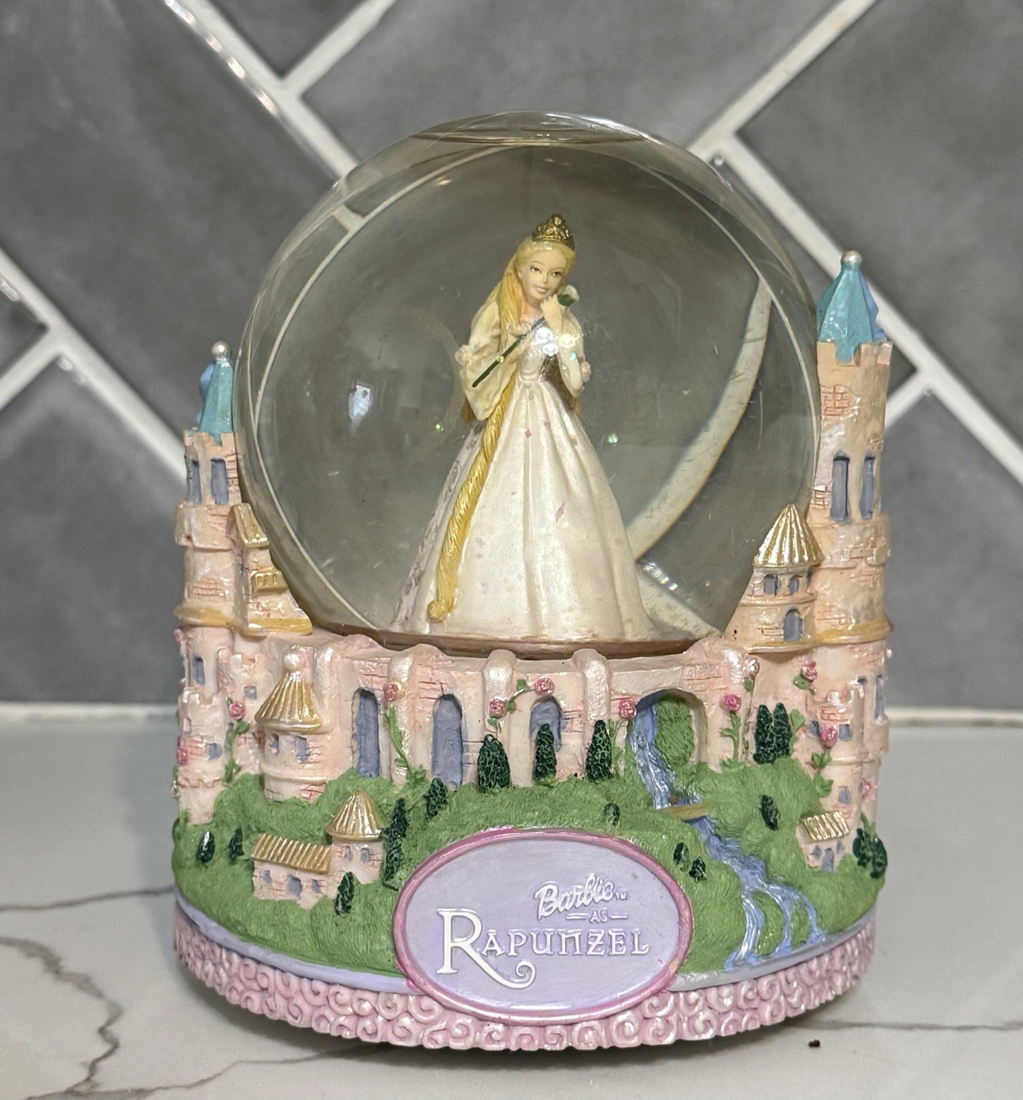 Rare 2002 Barbie as Rapunzel Musical Snow Globe Mattel Disney Princess Works