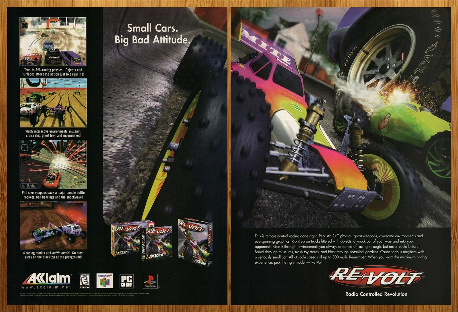 1999 Re-Volt Playstation 1 PS1 N64 PC Vintage Print Ad/Poster Car Game Promo Art