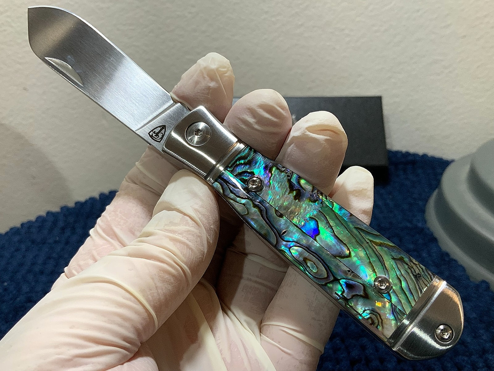 QS167A - QSP Jumping Jack Slip Joint Abalone Sandvik (14C28N) Steel Pocket Knife