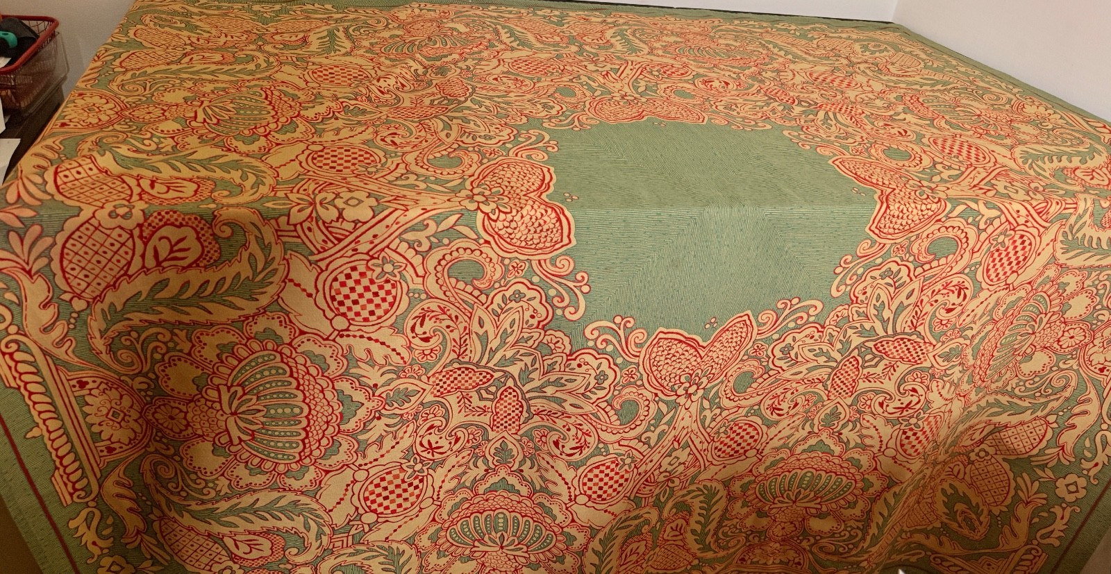 Vintage Pierre Frey Collection, Paris Toscane Vert Rouge Cotton Tablecloth  B062