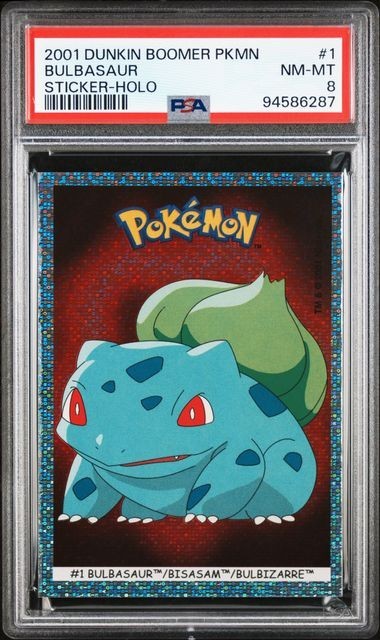 PSA 8 BULBASAUR 2001 DUNKIN BOOMER POKEMON STICKER #1 BISASAM BULBIZARRE *TPHLC