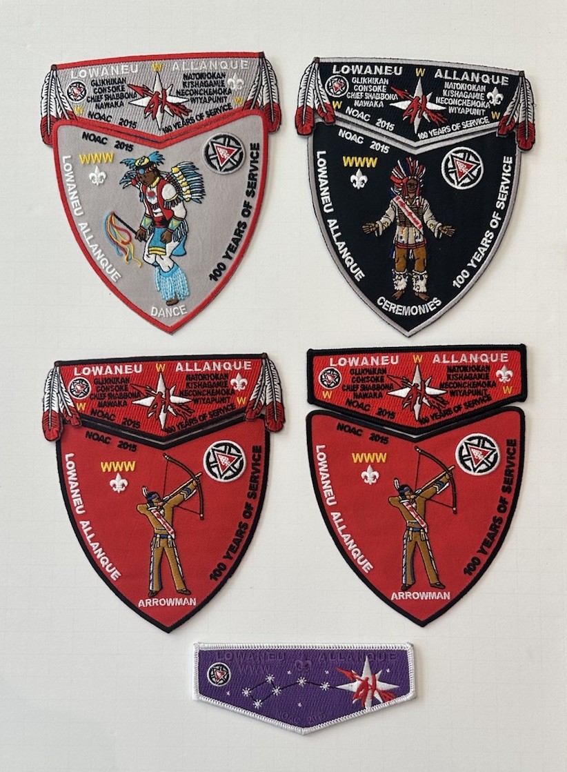 OA PATCH SET LOWANEU ALLANQUE LODGE 2015 NOAC CENTENNIAL (9-PIECES) RARE