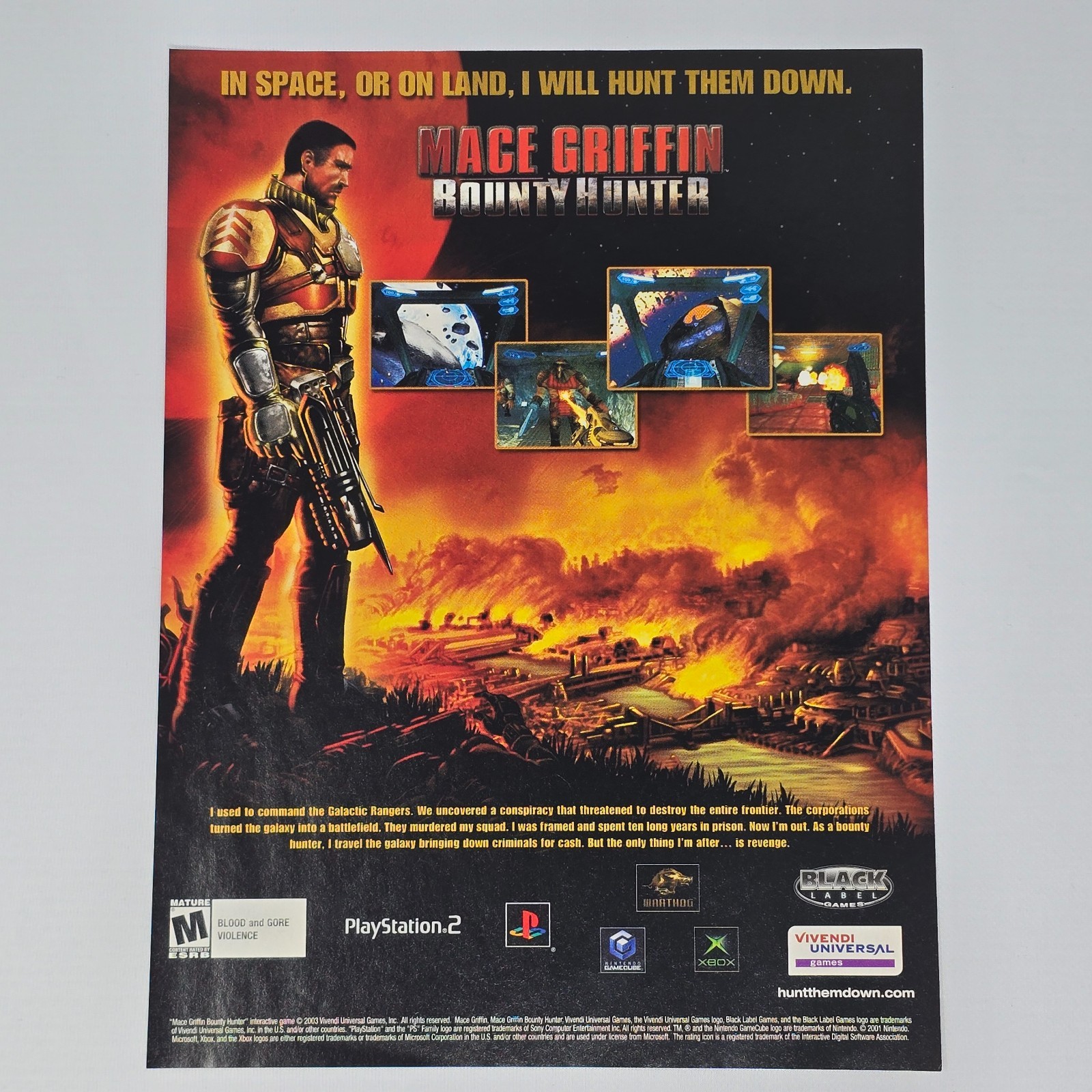 Mace Griffin Bounty Hunter Xbox PS2 GameCube Hunt Them Down Print Ad/Poster