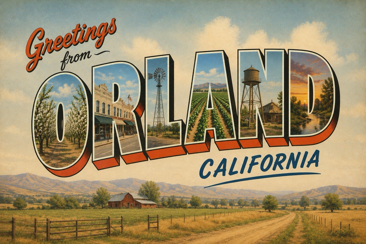 Greetings From Orland CALIFORNIA Modern Large Letter Postcard C139