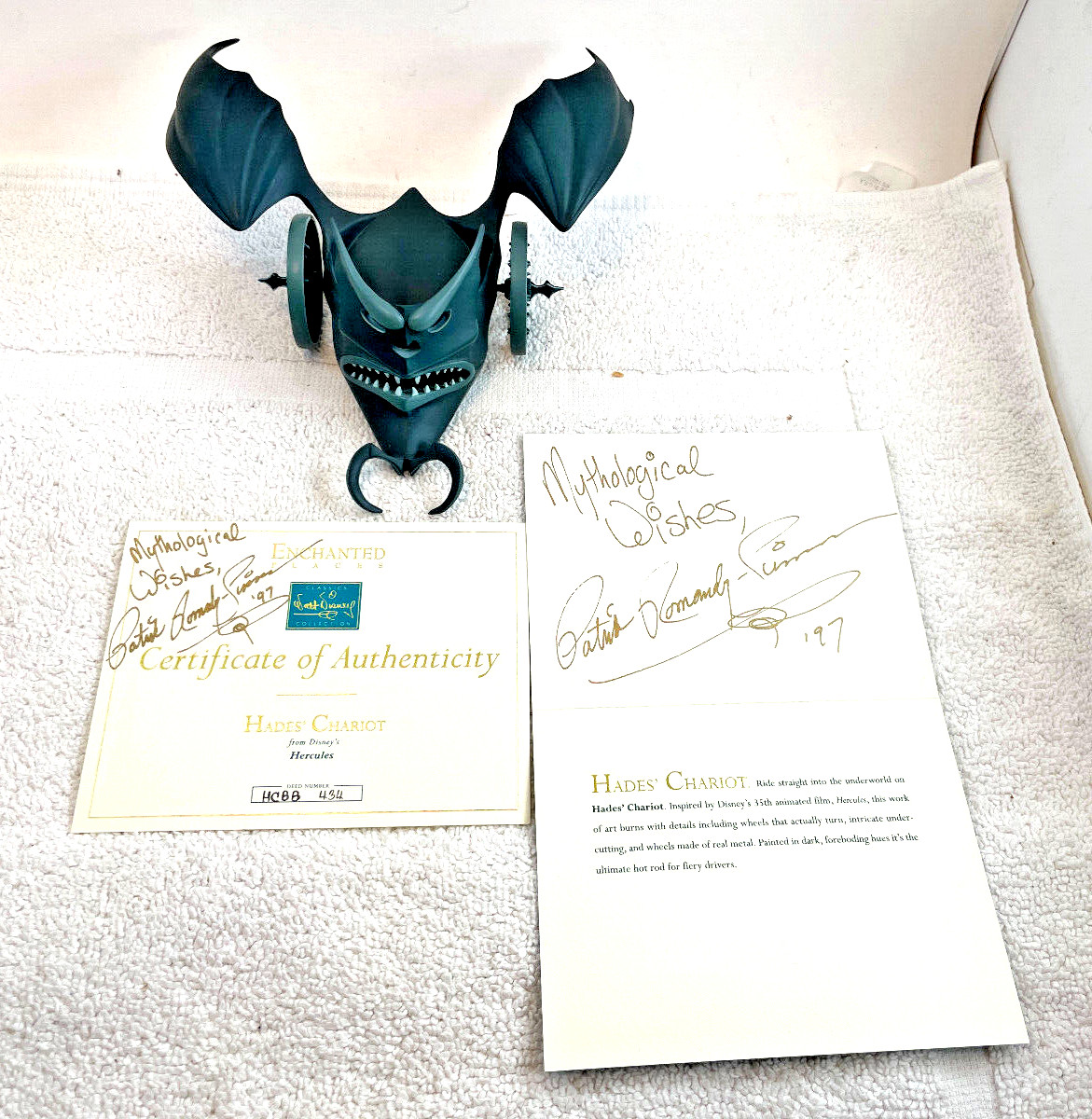 Disney WDCC 1997 Hades Chariot Hercules Enchanted Deed COA Signed LE 434 MIB