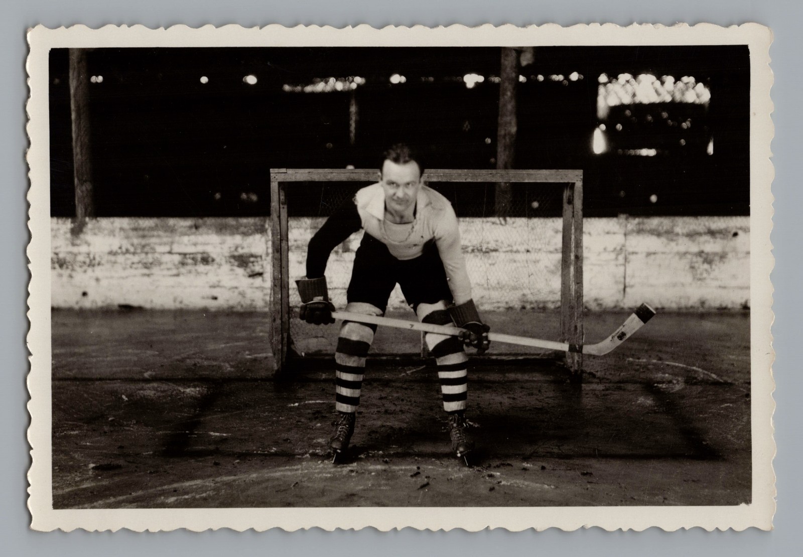 Vintage 1920s 1930s Ice Hockey Goalie RPPC Antique Photo Goaltender Net Gear