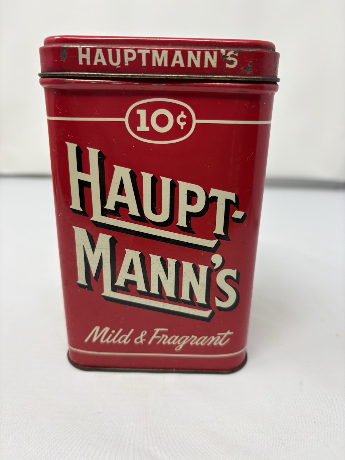 Vintage HAUPT-MANN\'S Cigar Tin Empty Red Humidor Canister Indiana Permit