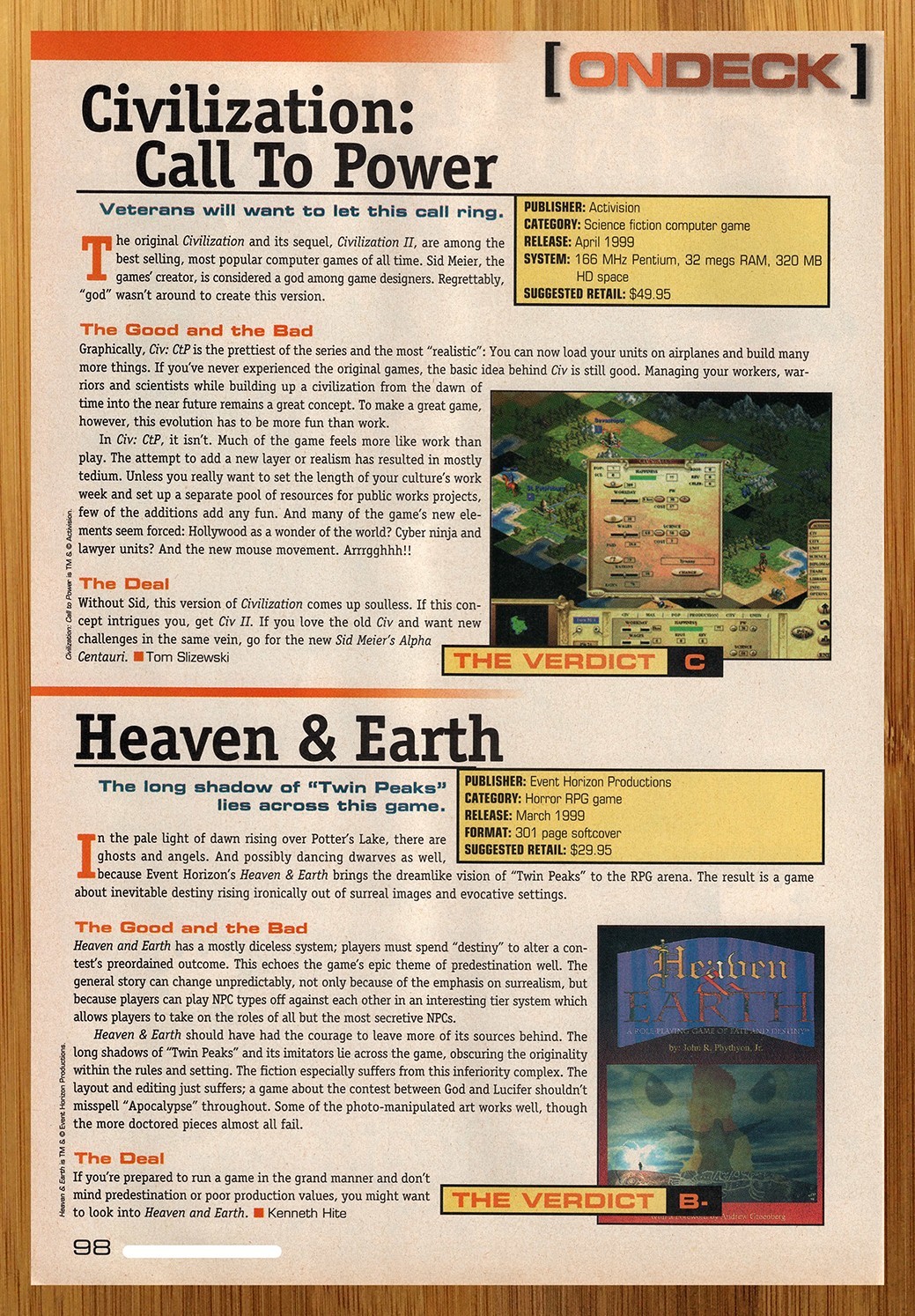 1999 Civilization Call to Power PC Game/Heaven & Earth RPG Print Ad/Poster Art