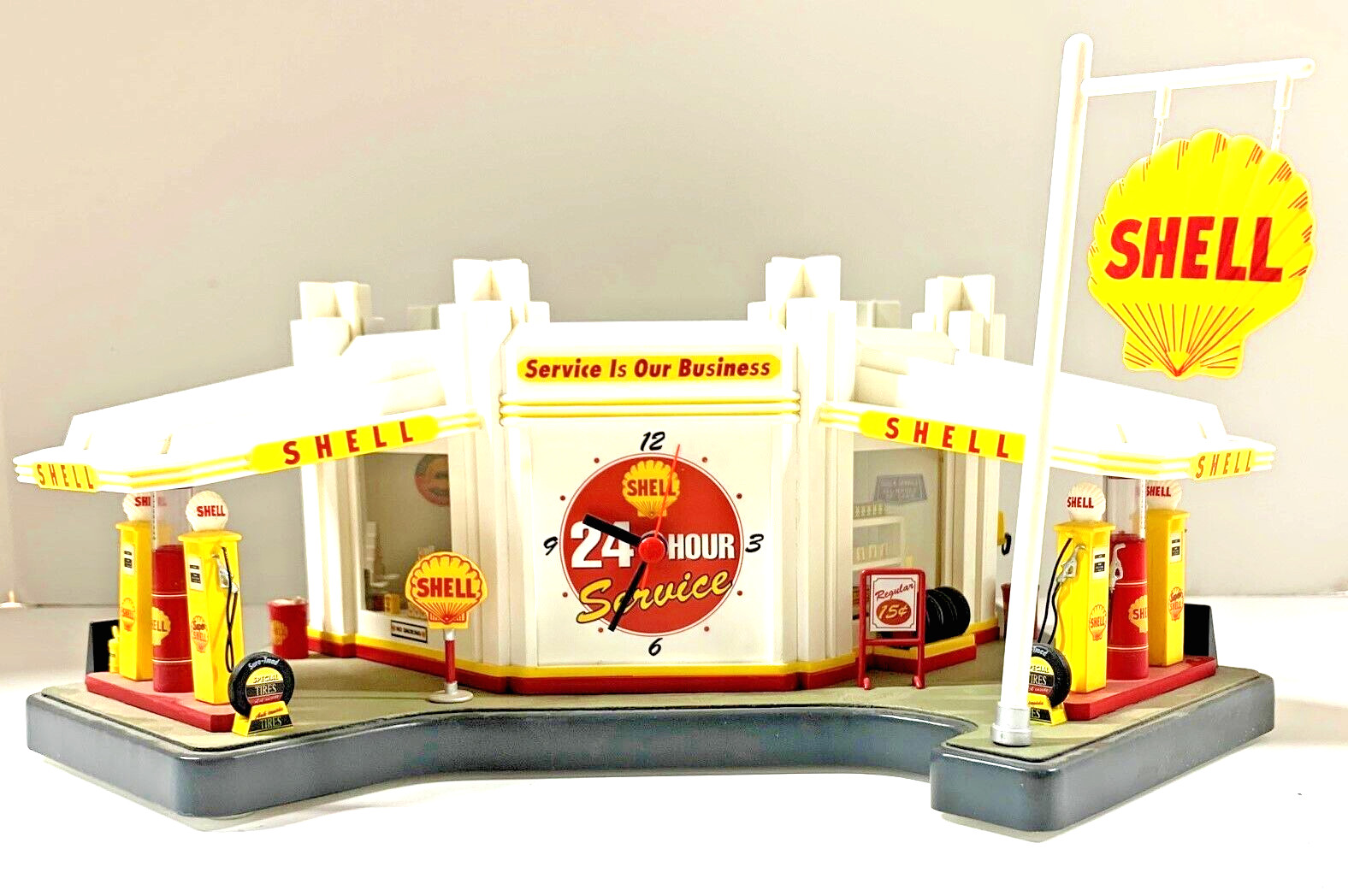 Danbury Mint Shell Oil Gas Service Station Light Up Clock Vintage Diorama READ 