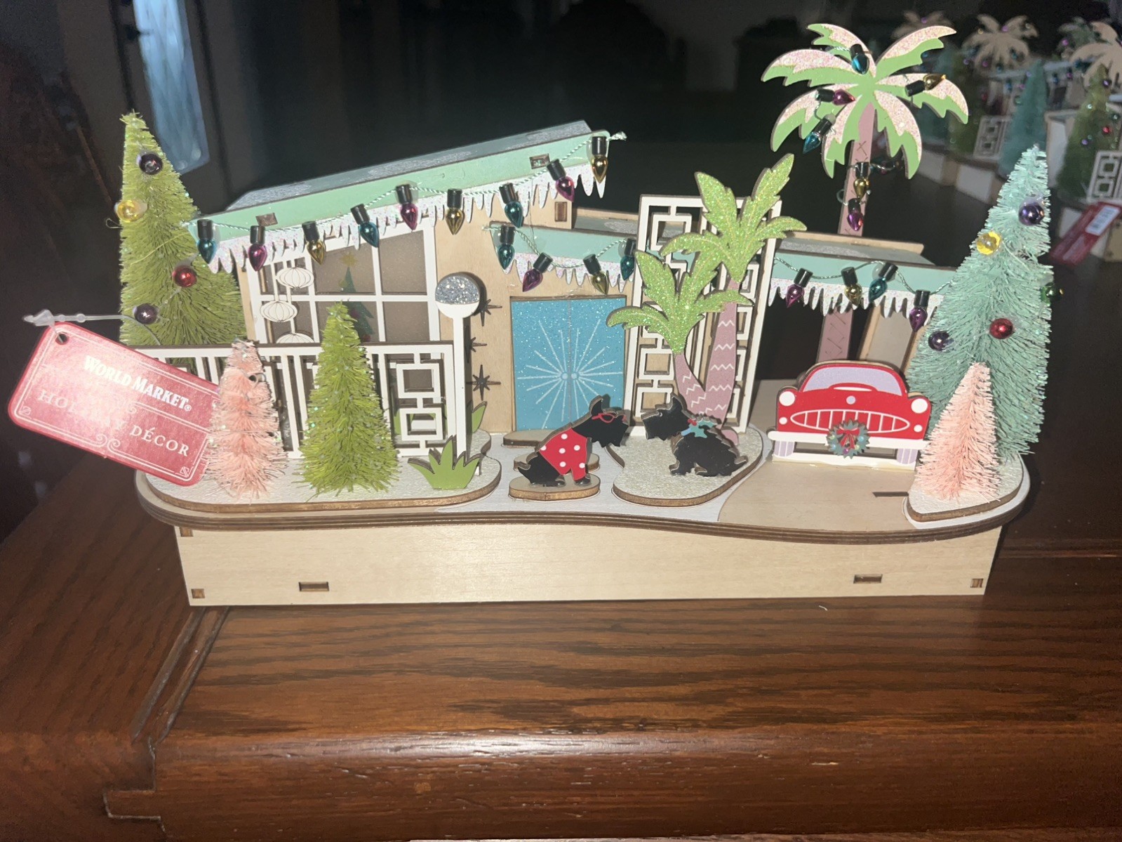 World Market Christmas Laser Cut LED Mid Century Modern House Scottie Dogs + Car
