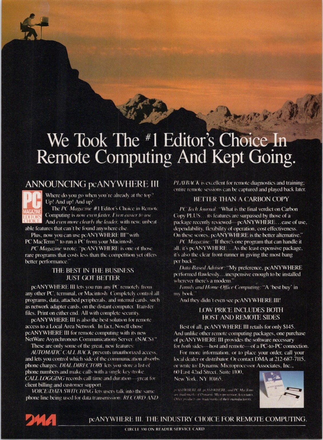 DMA pcANYWHERE III Vintage Magazine Ad Remote Computing Software 1980s