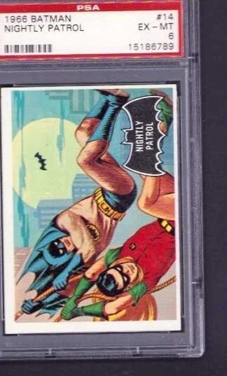 1966 TOPPS BATMAN RC THE BLACK BAT #14 NIGHTLY PATROL PSA 6 Low Pop