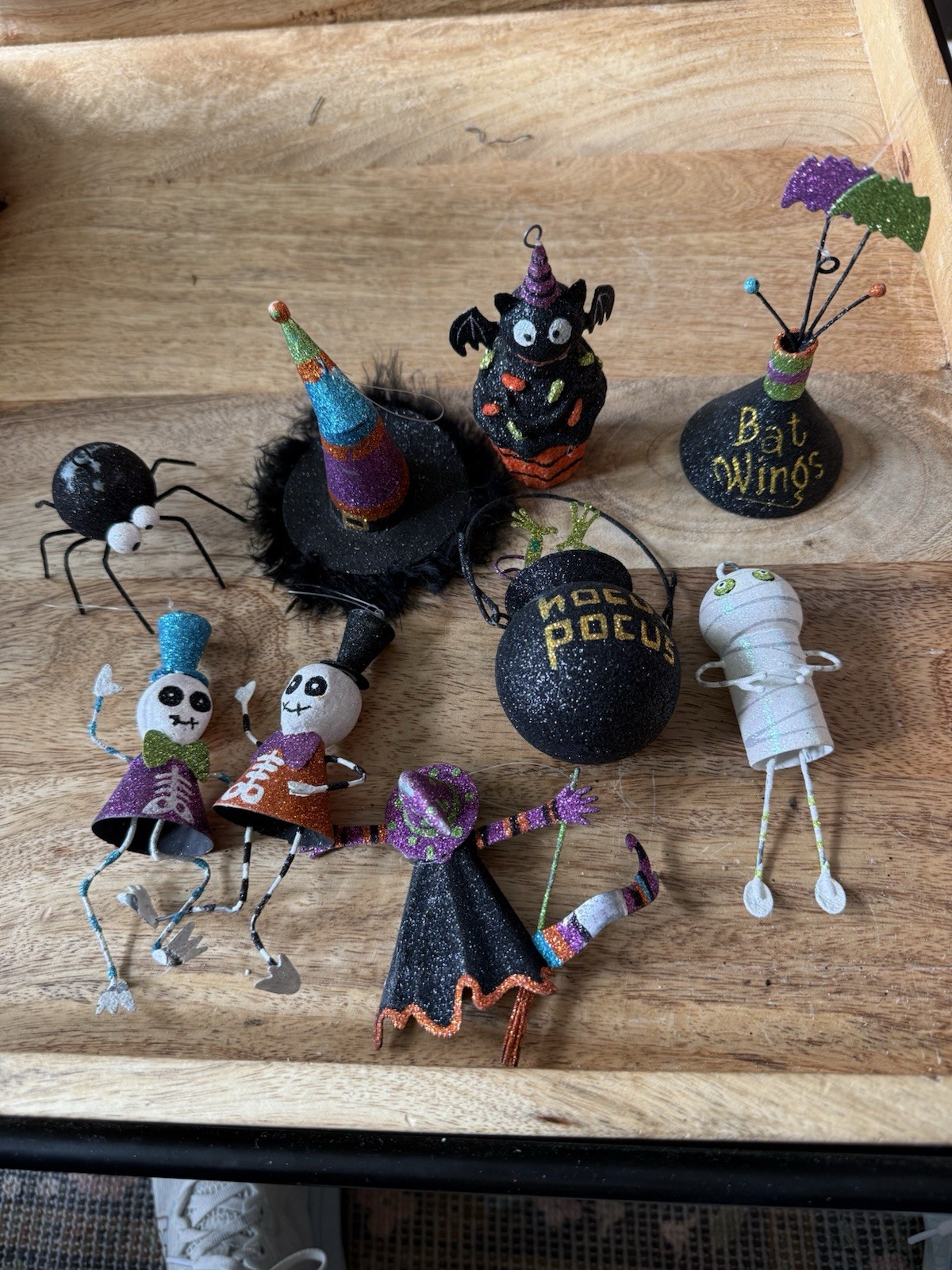 Pier 1 Glitter Halloween Ornament Hocus Pocus*Bat Wings*Cupcake LOT OF 9