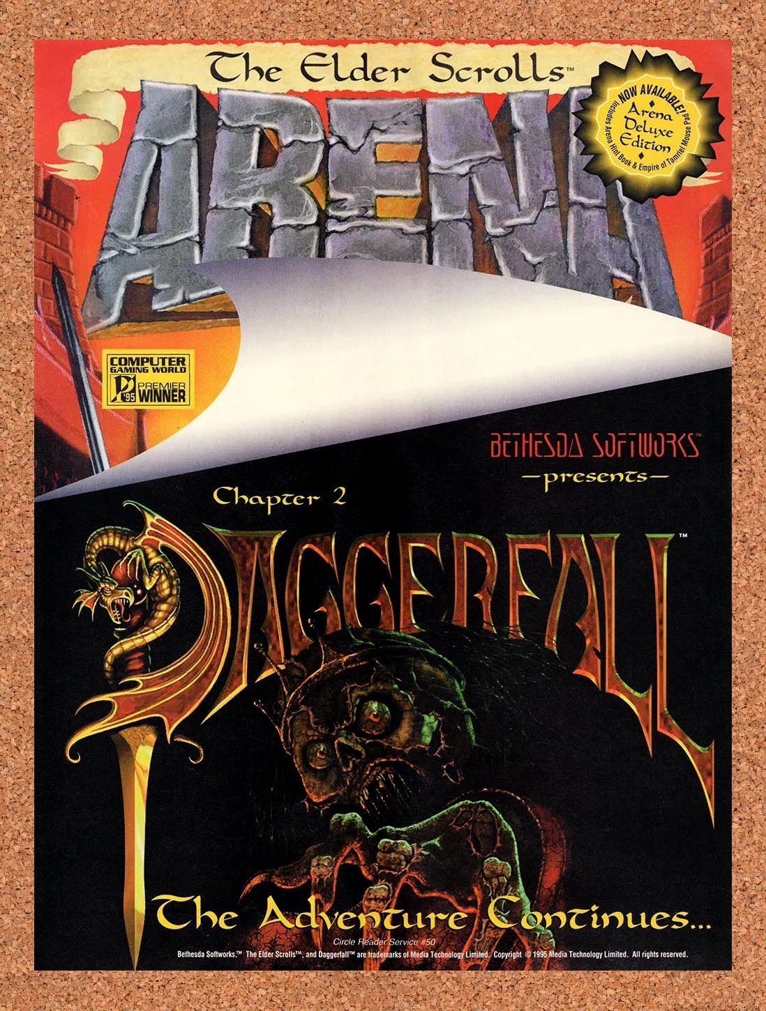 1995 Elder Scrolls Arena Deluxe & Daggerfall PC Original Ad / Promo v1