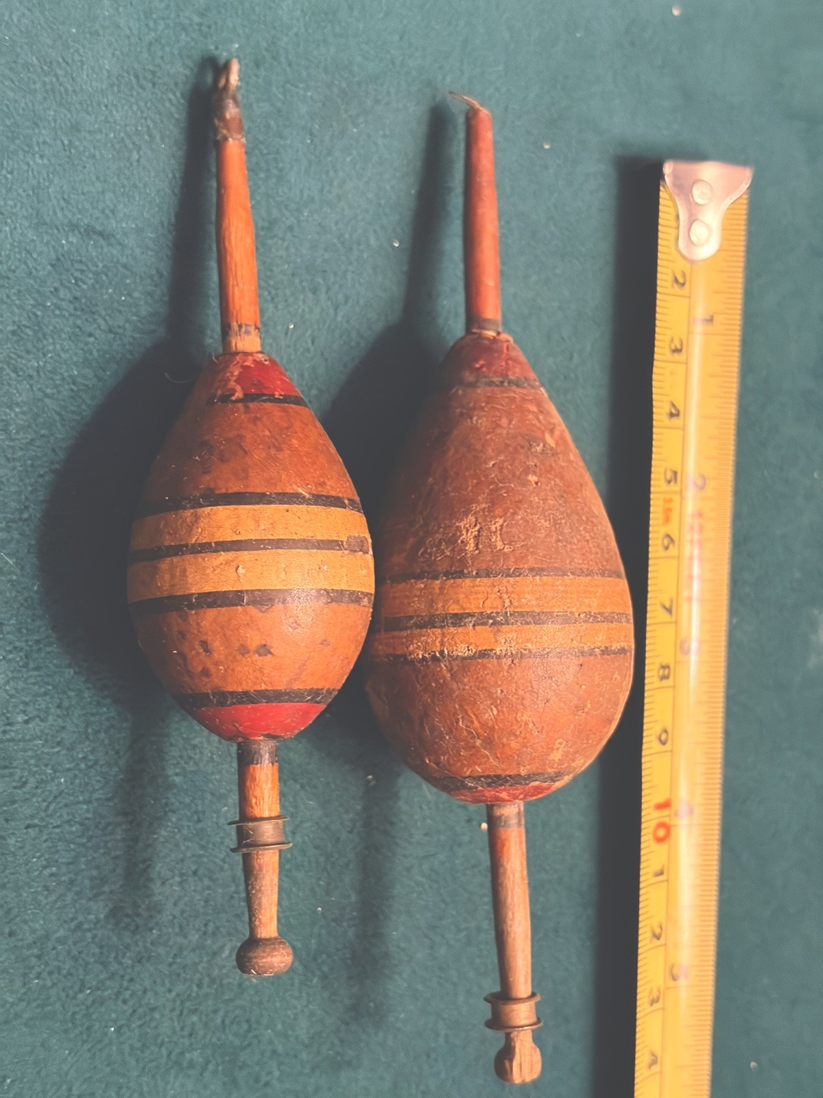 2 Antique Original Hand Painted Fishing Wood Casting Bobb Floaters