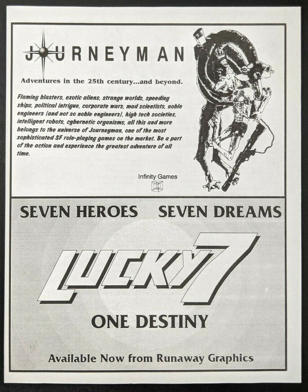 Journeyman Lucky 7 Print Ad Game Poster Art PROMO Official Infinity Runaway RPG