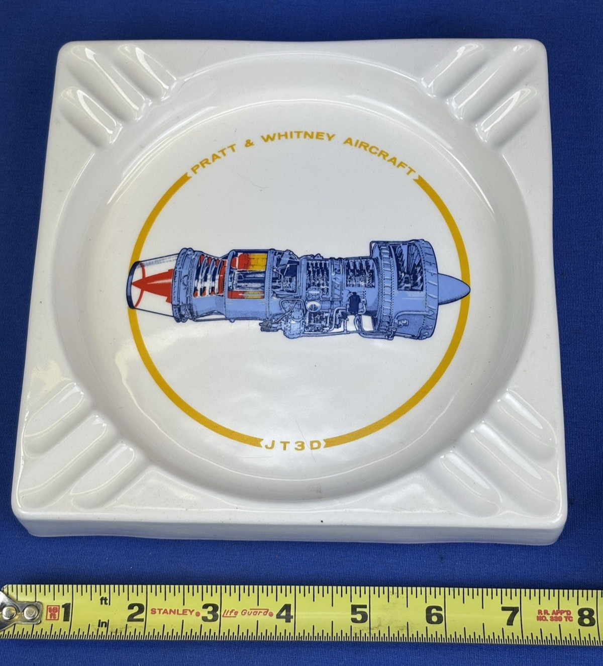 Vintage Pratt & Whitney JT3D Aircraft Engine White Ceramic Ashtray Lynmark USA