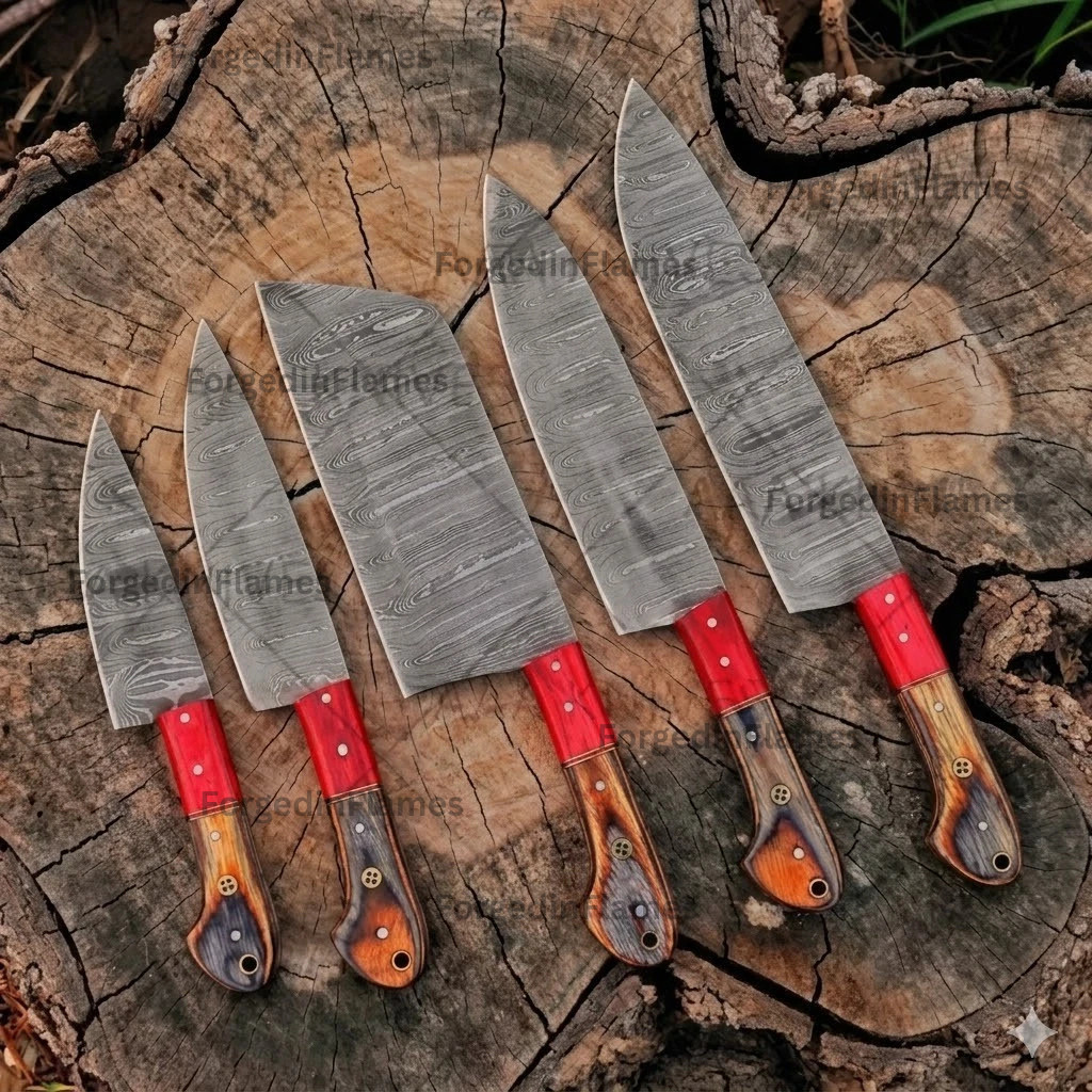 Custom Handmade HAND FORGED DAMASCUS STEEL CHEF KNIFE Set Kitchen Knives Set
