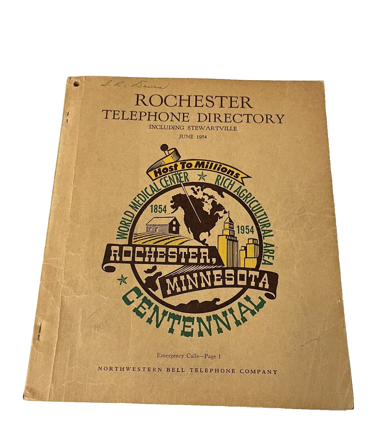 Rochester MN Phone Book Telephone Directory 1954 Centennial Northwestern Bell CO