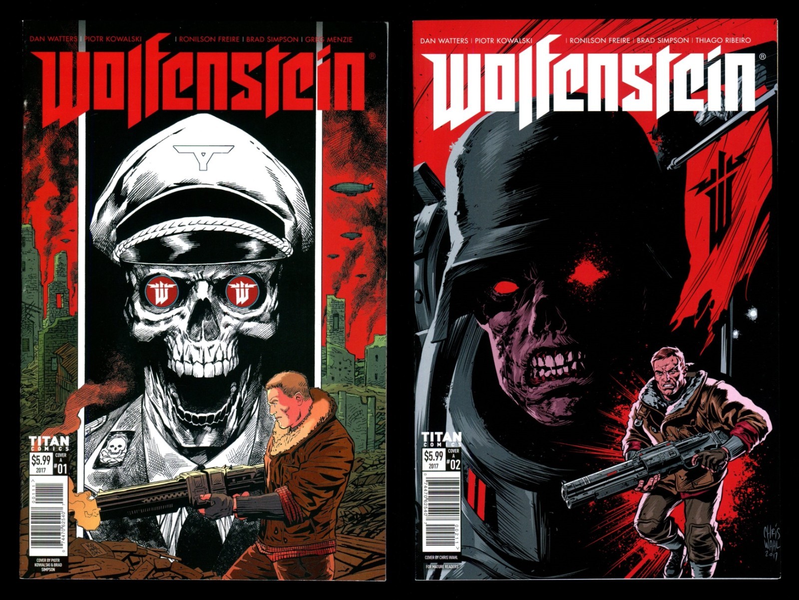 Wolfenstein Comic Set 1-2 Lot A Titan 2017 based on WW2 FPS Video Game Nazis 1st