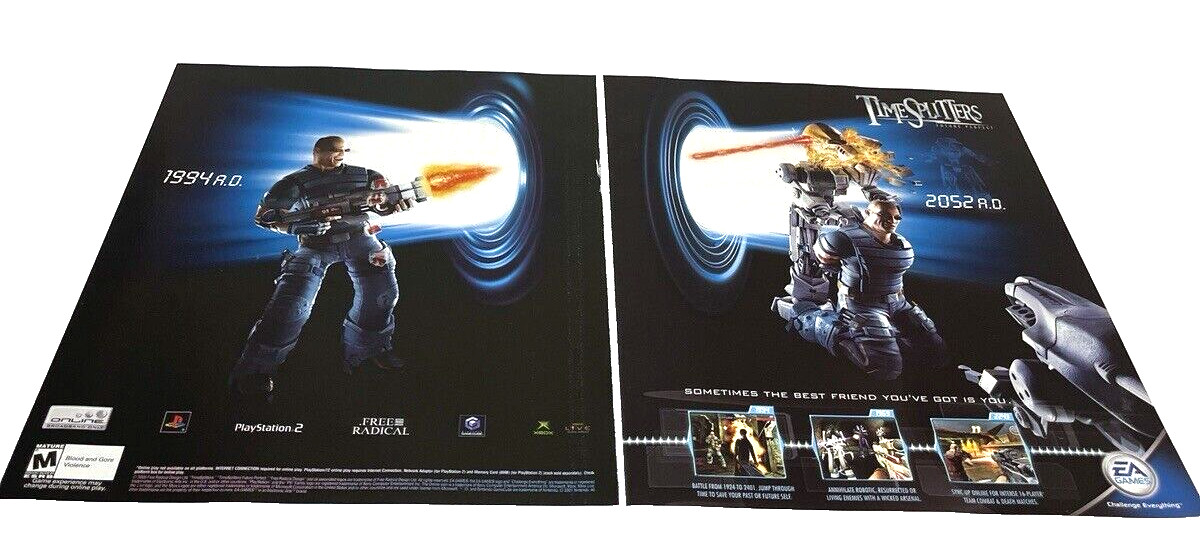 Time Splitters Video Game Graphic 2005 Print Ad 2 pg. Advertisement