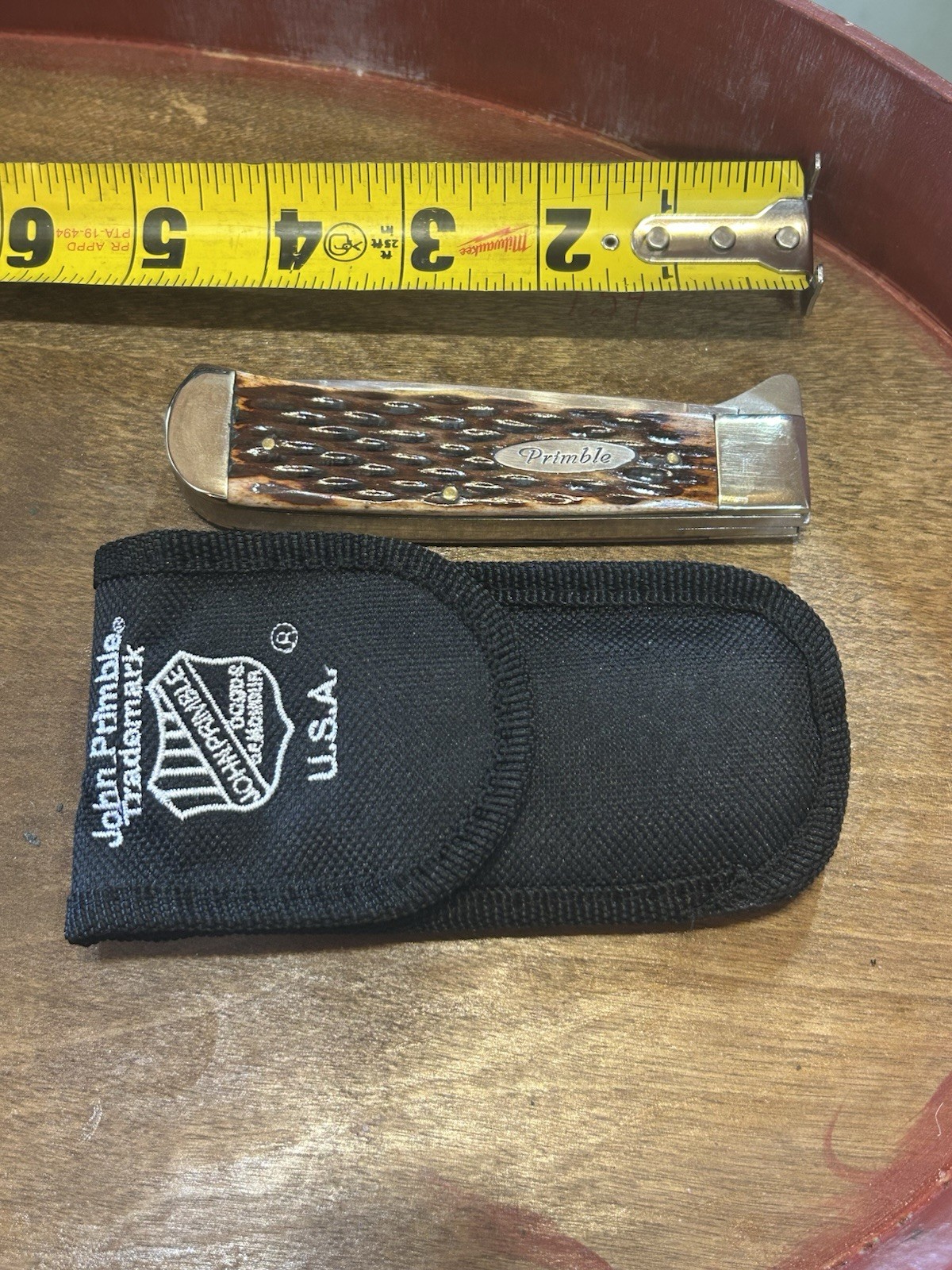 John Primble JP30-0071 2 Blade Folding Hunter Jigged Bone Knife w/ Sheath