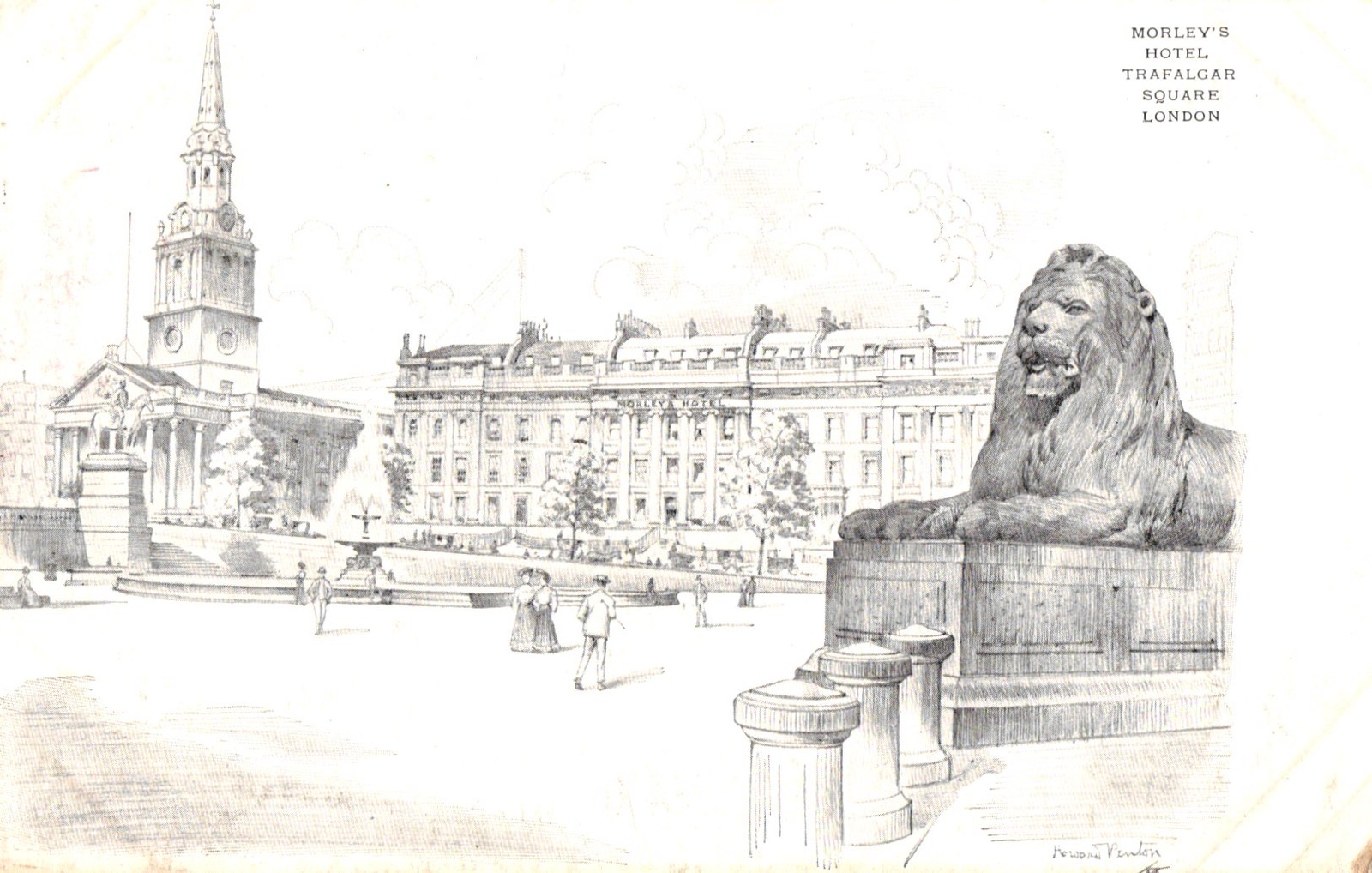 MORLEY\'S HOTEL TRAFALGAR SQUARE LONDON ENGLAND ANTIQUE 1912  POSTCARD L3