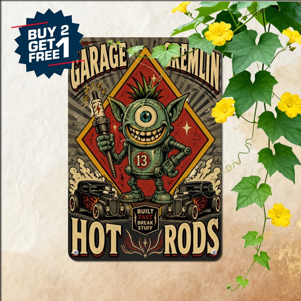 Drag Racing King Rodent Monster Garage Workshop Sign Retro Metal Tin Plaque