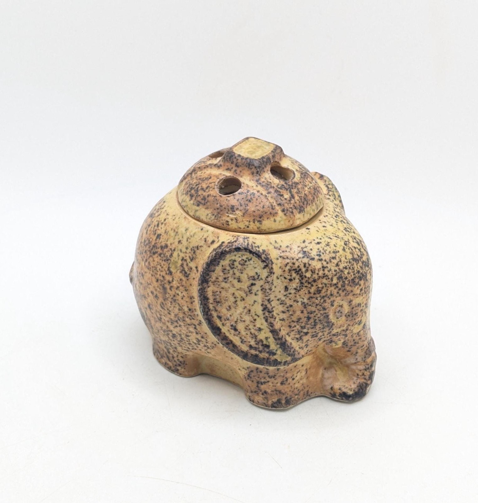 Vintage Elephant Ceramic Incense Burner Holder Lid Lidded Japan 1970s Cute Gift