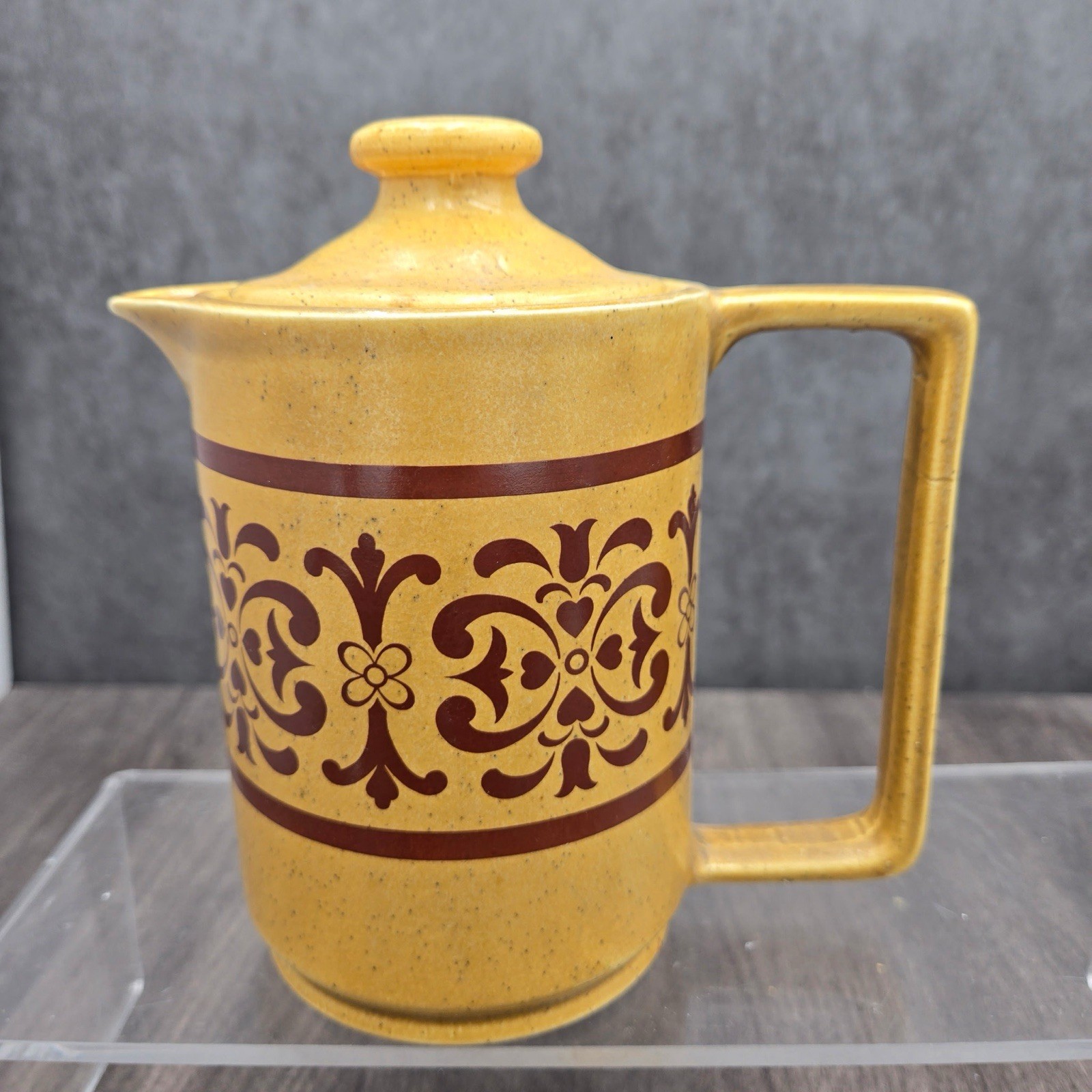 Vintage 1970s Ceramic Electric Hot Pot Tea Coffee Kettle Mustard Brown TESTED