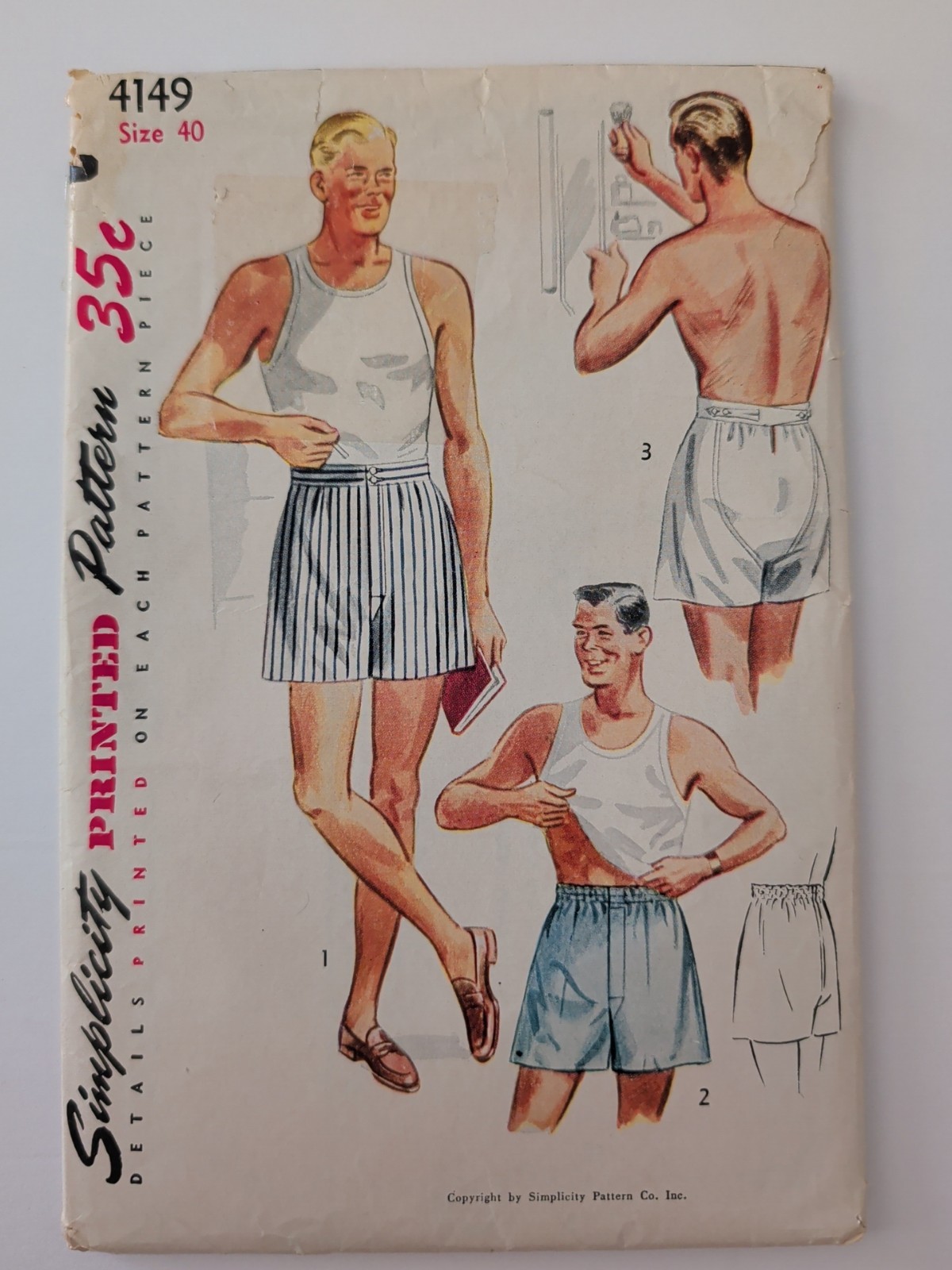 Vintage Simplicity 4149 Mens Shorts Sewing Pattern Size 40 Pleated Elastic Waist