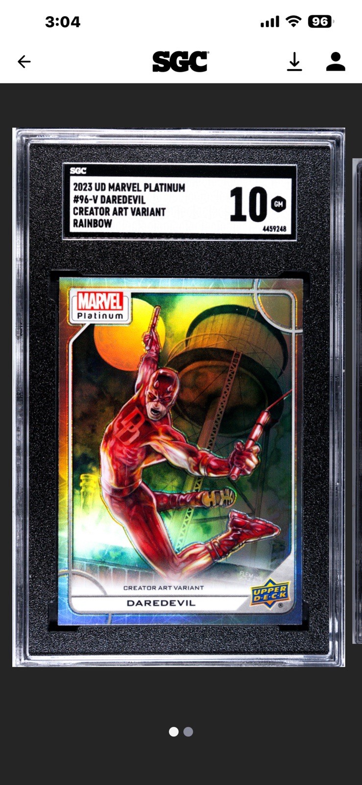 2023 UD Marvel Platinum #96-V Daredevil Creator Art Variant Rainbow 👹SGC 10👹