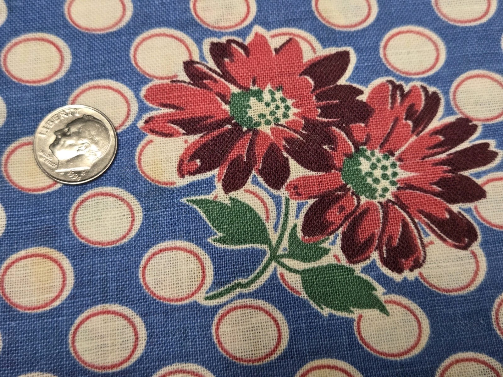 BEST Vintage Feedsack Flour Sack Fabric 40s Floral Polka Dots Blue Remnant Quilt
