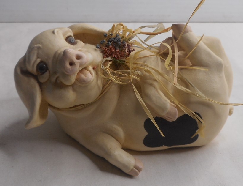 Gloucestershire Old Spots Pig Resin Figurine On its Back 5.5