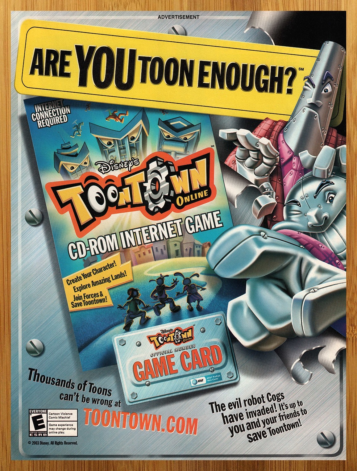 2003 Disney\'s ToonTown PC Vintage Print Ad/Poster Official Video Game Promo Art