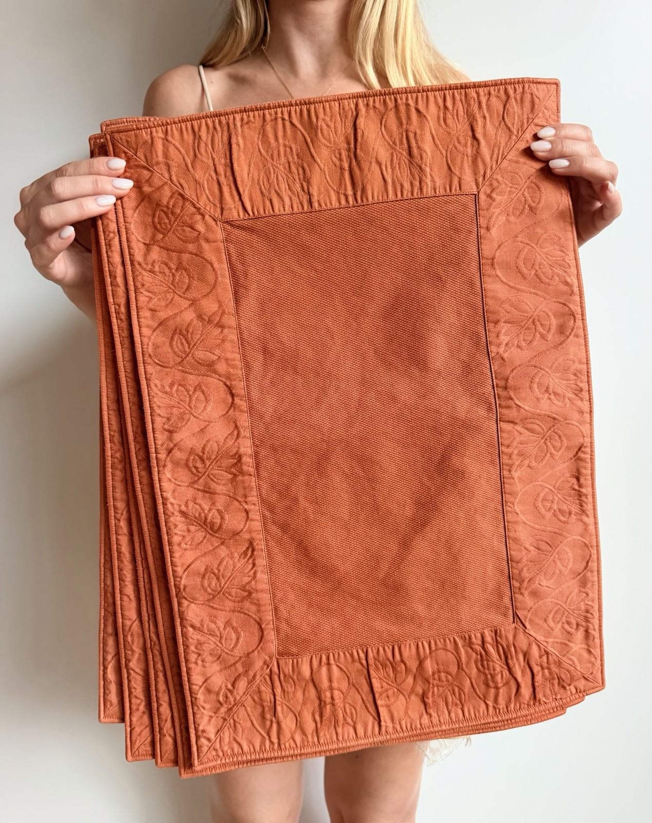 Anichini Quagliotti Set of 4 Egyptian Cotton Table Placemats Italy Orange Luxury
