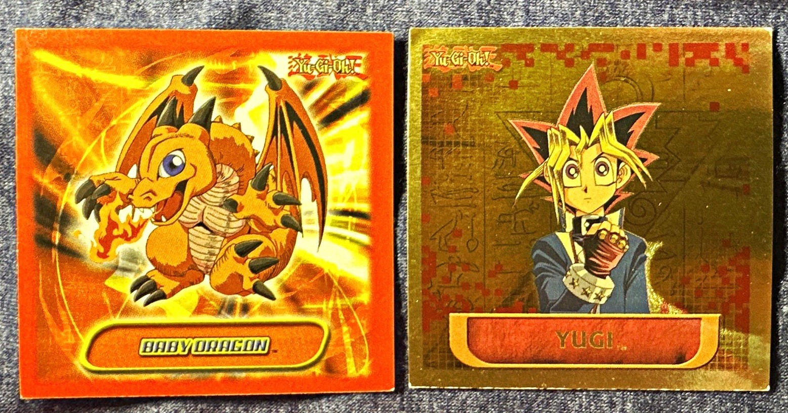 Topps Yu-Gi-Oh 1996 Stickers, Lot of 2. Baby Dragon, Gold Foil Yugi.