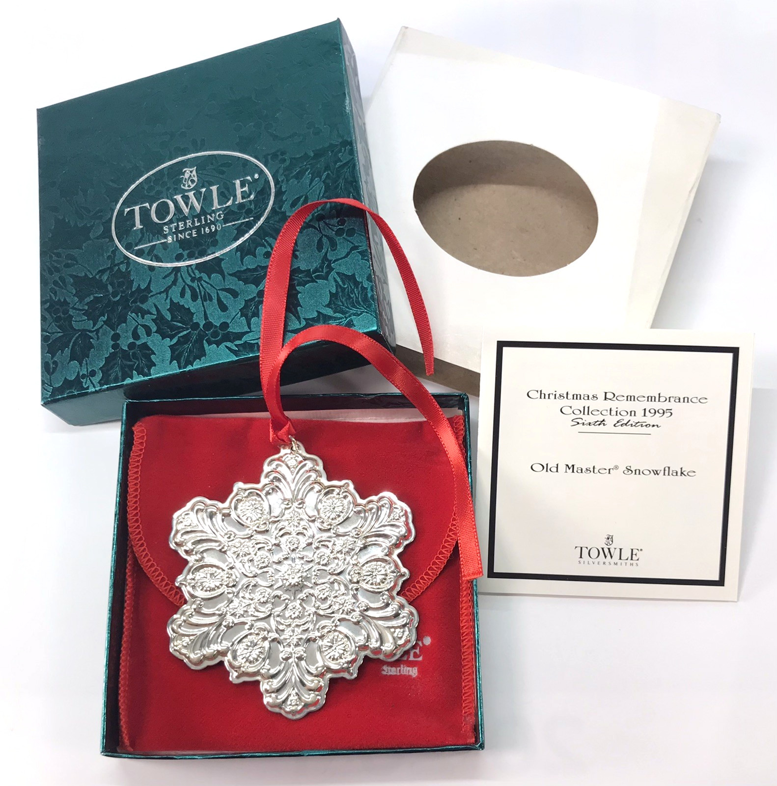 TOWLE 1995 STERLING OLD MASTER SNOWFLAKE ORNAMENT 6th ED BOX POUCH COA COMPLETE