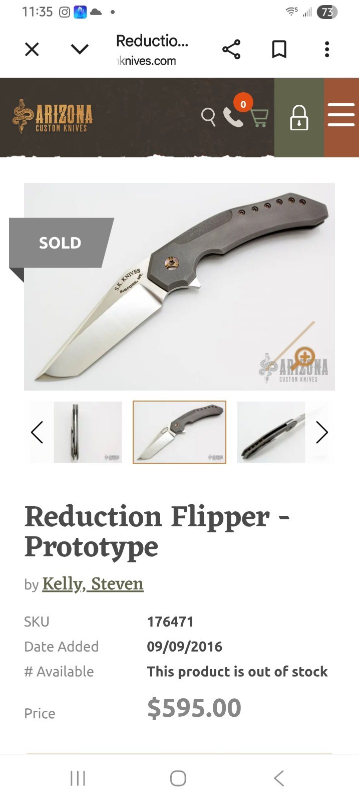 S.K. Knives Custom Prototype Reduction Flipper Steve Kelly 