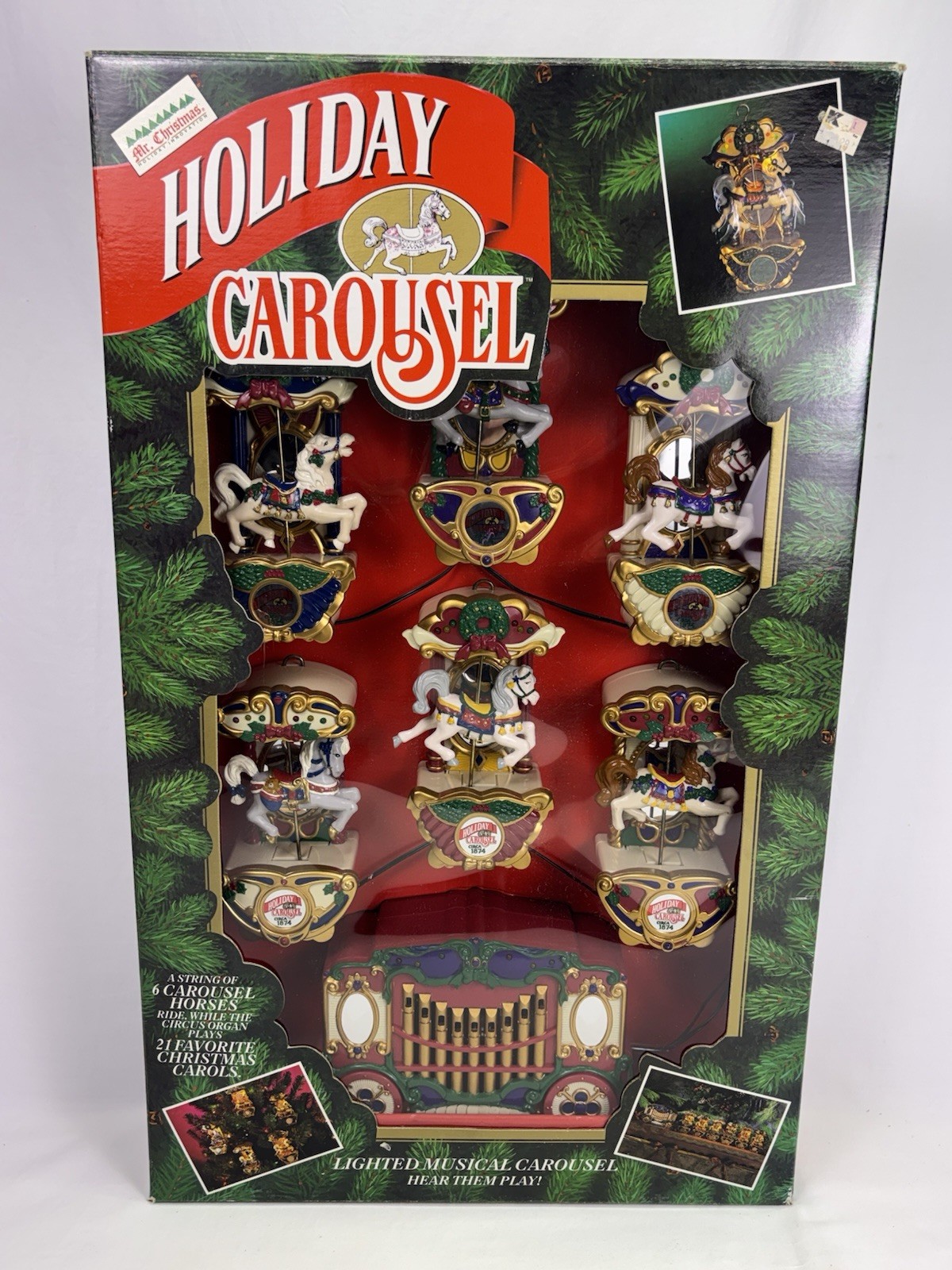 Vintage Mr Christmas Holiday Carousel Works 1992 Musical Boxed Moving Horses