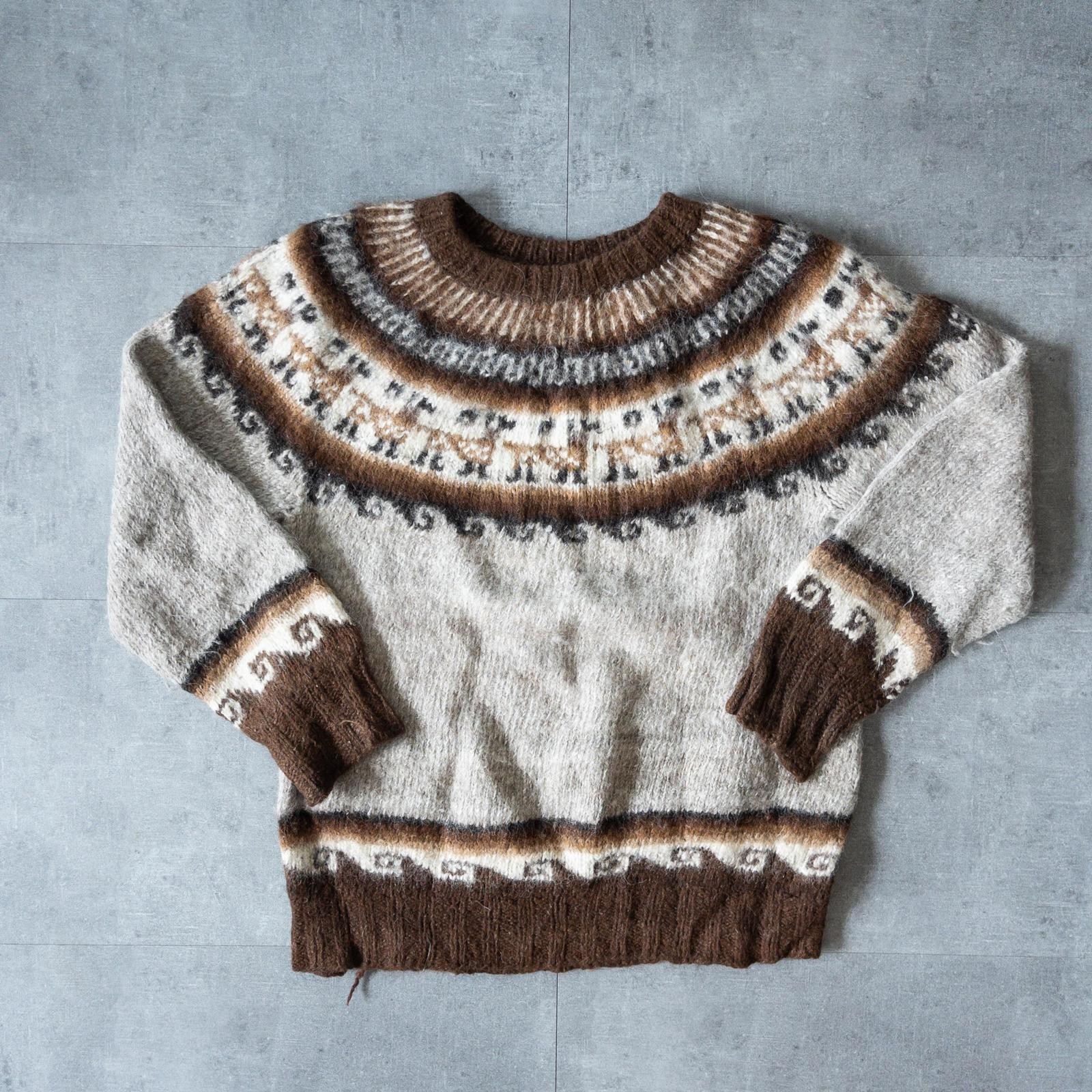 Vintage Hand Knit Icelandic Wool Sweater: Nordic Fair Isle Yoke