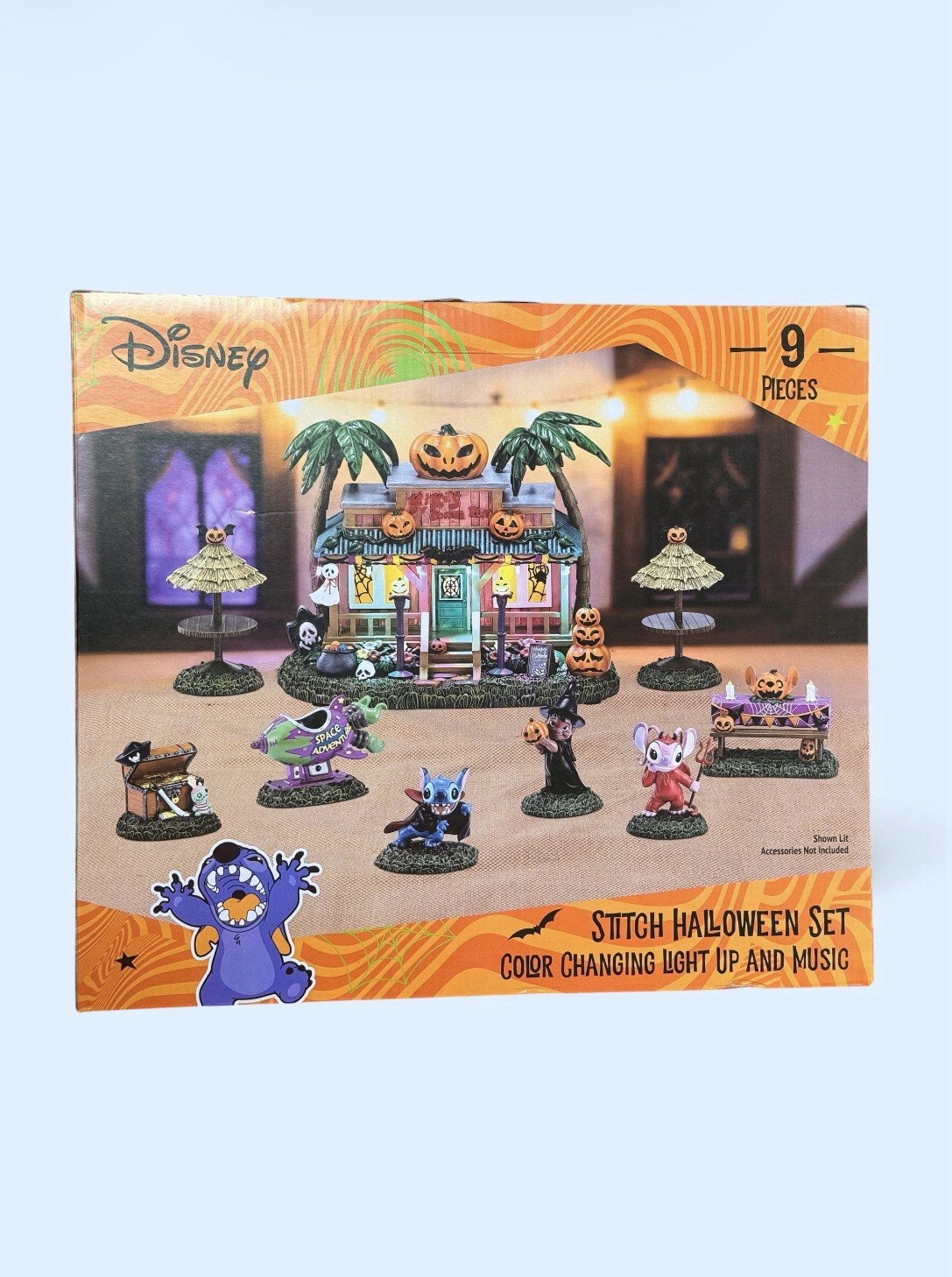 Disney Stitch Halloween Light Up Musical Set 9pc Color Changing Decor