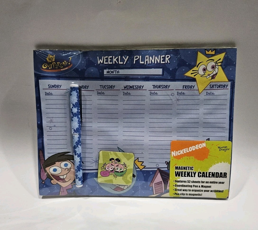 Vtg Nickelodeon The Fairly Odd Parents Magnetic Weekly Planner W/Pen & Magnet...